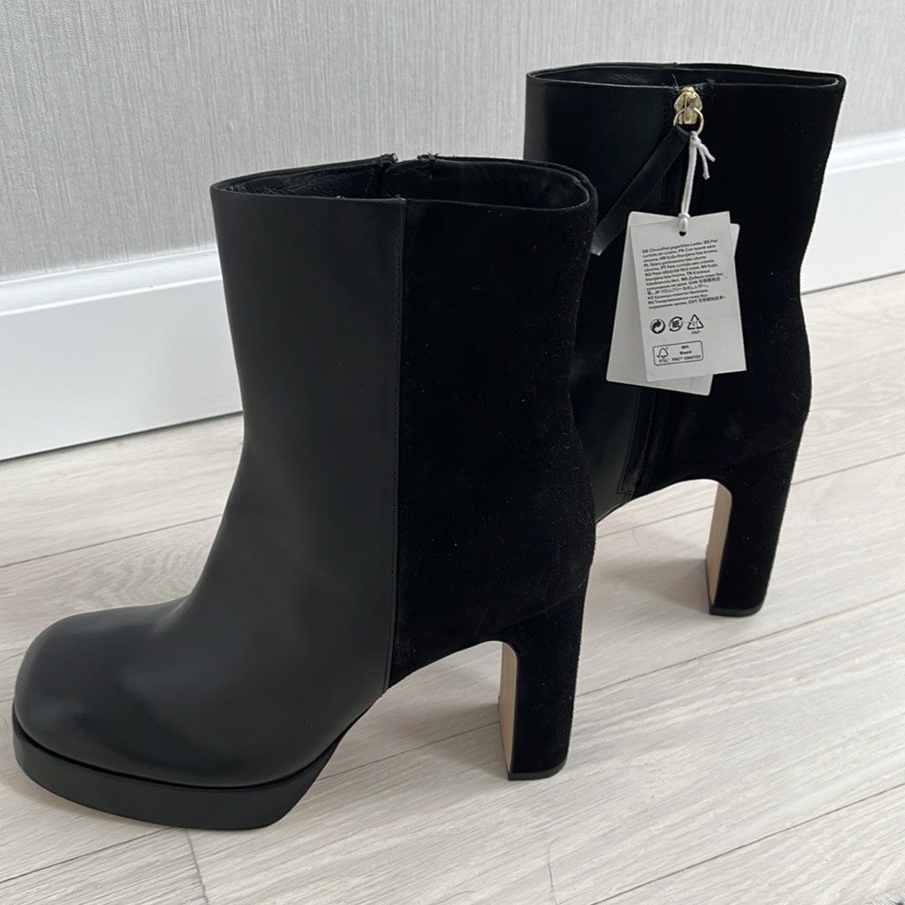 NWT H&M Black Leather Heeled Boots - Black Suede Boots - Platform Boots - Picture 5 of 10